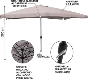 Ombrellone da Giardino 3x4 m Copertura in Poliestere Struttura in Acciaio Écru Cuba...