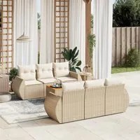 Set Divani da Giardino 7 pz con Cuscini Beige in Polyrattan 3224896