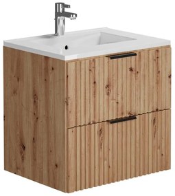 Mobile per bagno sospeso con scanalature e lavabo da incasso 60 cm Naturale chiaro - ZEVARA