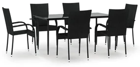 Set da pranzo da giardino 7 pz nero in polyrattan