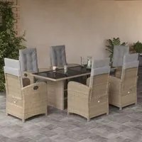 Set da Pranzo da Giardino 7 pz con Cuscini Beige in Polyrattan 3212496