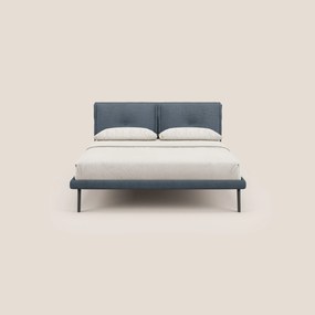 Ibuki letto con cuscini trapuntati regolabili e piedi in mogano in tessuto fiammato impermeabile T03 blu