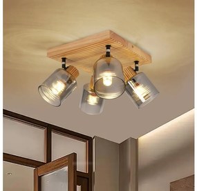 Brilagi - Faretto HYGGE 4xE14/15W/230V legno di gomma/vetro fumé