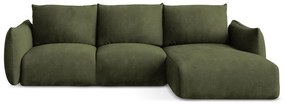 Divano angolare verde allungabile (con penisola a destra/con chaise lounge) con rivestimento in ciniglia Leila – Makamii