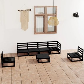 Set divani da giardino 7 pz nero in legno massello di pino