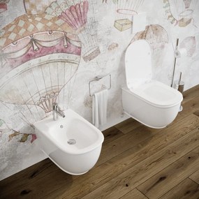 Vaso wc sospeso Genesis filo muro in ceramica completo di sedile softclose