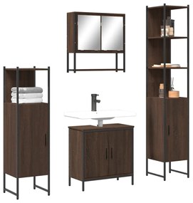 Set Mobili Da Bagno 4 Pz Rovere Marrone İn Legno Multistrato /