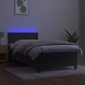 Letto a molle con materasso e led grigio scuro 80x200cm velluto