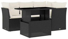 Set divani da giardino 5 pz con cuscini in polyrattan nero