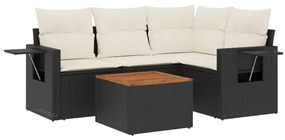 Set divani da giardino 5 pz con cuscini in polyrattan nero