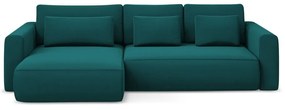 Divano angolare turchese allungabile/con contenitore (con penisola a sinistra/con chaise lounge) con rivestimento in velluto Kapua – Makamii
