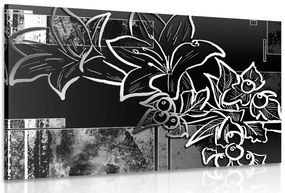 Quadro su tela – Illustrazione floreale in bianco e nero