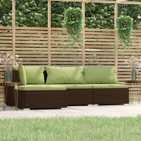 Set mobili da giardino 4 pz con cuscini in polyrattan marrone