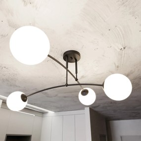 Plafoniera Moderna 4 Luci Susanoo In Acciaio Nero E Vetri A Sfera In Bianco