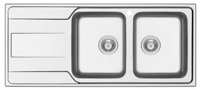 Lavello integrato 2 vasche con gocciolatoio a sinistra DELINIA Basalt inox L 50 x L 116 cm argento