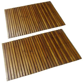Set 2 Pz Stuoia Per Bagno İn Acacia 80 X 50 Cm /