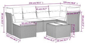 Set divani da giardino 7 pz con cuscini beige in polyrattan