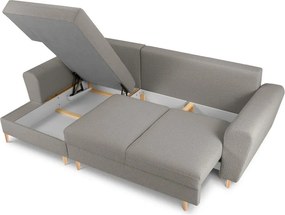 Divano angolare grigio chiaro allungabile e con contenitore (con penisola a sinistra/con chaise lounge) con rivestimento in bouclé Kyoto – Cosmopolitan Design