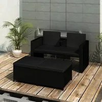 Set Divani da Giardino 3 pz con Cuscini in Polyrattan Nero 313129