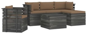 Set divani da giardino su pallet 6 pz con cuscini massello pino