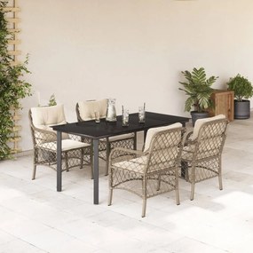 Set da pranzo da giardino 5 pz con cuscini beige in polyrattan