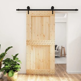 Porta Scorrevole Con Set Hardware 95x210 Cm Legno Massello Pino /