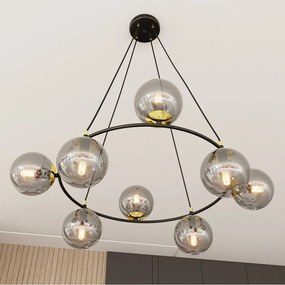 Lampadario a Sospensione AZURA 8 in Acciaio e Vetro 8xE14 Colore del corpo Nero e Grafite