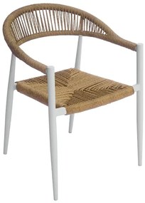 Sedia da giardino in alluminio con braccioli bianca, seduta in rattan sintetico marrone