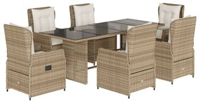 Set da pranzo da giardino 7 pz con cuscini beige in polyrattan