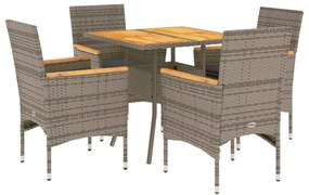 Set pranzo giardino 5 pz con cuscini grigio polyrattan acacia