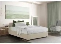 Letto matrimoniale Adele, Letto contenitore con rivestimento in tessuto, Made in Italy, Apertura frontale, con materasso cm 140x190 incluso, Beige