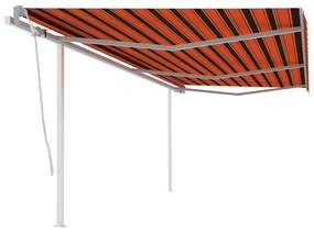Tenda Da Sole Retrattile Manuale Con Pali 6x3 M Arancio Marrone /