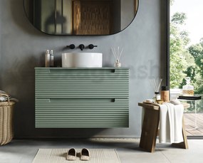 Mobile bagno muschio 80x45 Mango due cassetti soft close con lavabo tondo da appoggio in ceramica lucida