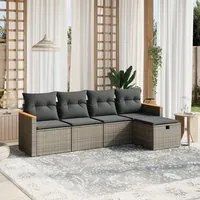 Set Divano da Giardino 5 pz con Cuscini Grigio in Polyrattan 3265288