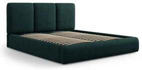 Letto matrimoniale imbottito verde scuro con contenitore con griglia 160x200 cm Brody - Mazzini Beds