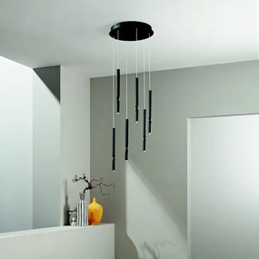 Lampada a sospensione LED a 6 Luci in metallo verniciato 35 cm Nero TUBIC