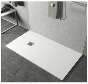 Piatto doccia in mineralmarmo 80x100 cm bianco effetto pietra con griglia e piletta sifonata