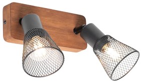 Faretto industriale nero con legno 2 luci - Kristina