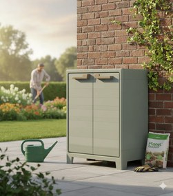 Armadio da Giardino 2 Ripiani 80x44x100 cm Keter Planet Outdoor Basso Grigio e Verde...