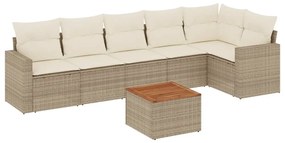 Set divani da giardino 7 pz con cuscini beige in polyrattan