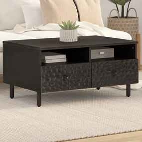 Tavolino Da Salotto Nero 80x54x40 Cm İn Legno Massello Di Mango /