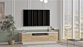 Mobile Porta Tv Da Terra 140x35x39 Rovere Effetto Legno Ante A Ribalta Luvio