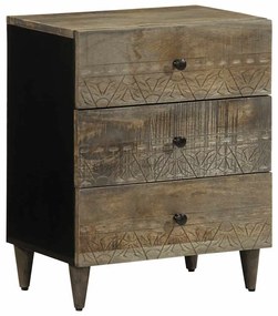 Comodino Grigio Chiaro 50x33x60 Cm İn Legno Massello Di Mango /