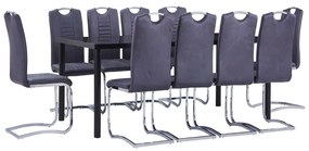 Set Sala Da Pranzo 11 Pz İn Similpelle Scamosciata Grigio /