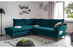 Divano letto angolare in velluto turchese L, angolo sinistro Stylish Stan - Miuform