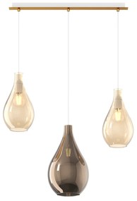 Lampadario Contemporaneo Drop 2.0 Metallo Ottone Vetro Ambra-Bronzo 3 Luci E27