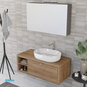 Mobile Bagno Sospeso "Unit Six" Da 110 Cm Composto Da Un Cassetto Ed Un Vano a Giorno Finitura Rovere Farnia