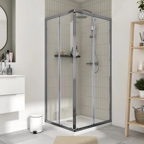 Box doccia con ingresso angolare scorrevole Essential rettangolare L 80 x L 90 x H 185 cm in vetro, sp. 4 mm vetro senza finitura / trasparente cromo
