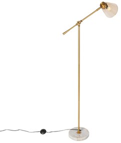 Lampada da terra Art Déco bronzo con marmo e vetro ambrato - Nina