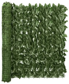 Paravento Da Balcone Con Foglie Verde Scuro 300x100 Cm /